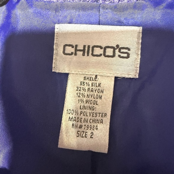 Chico's open front blue blazer jacket Silk Blend w Textured Weave - Picture 2 of 7